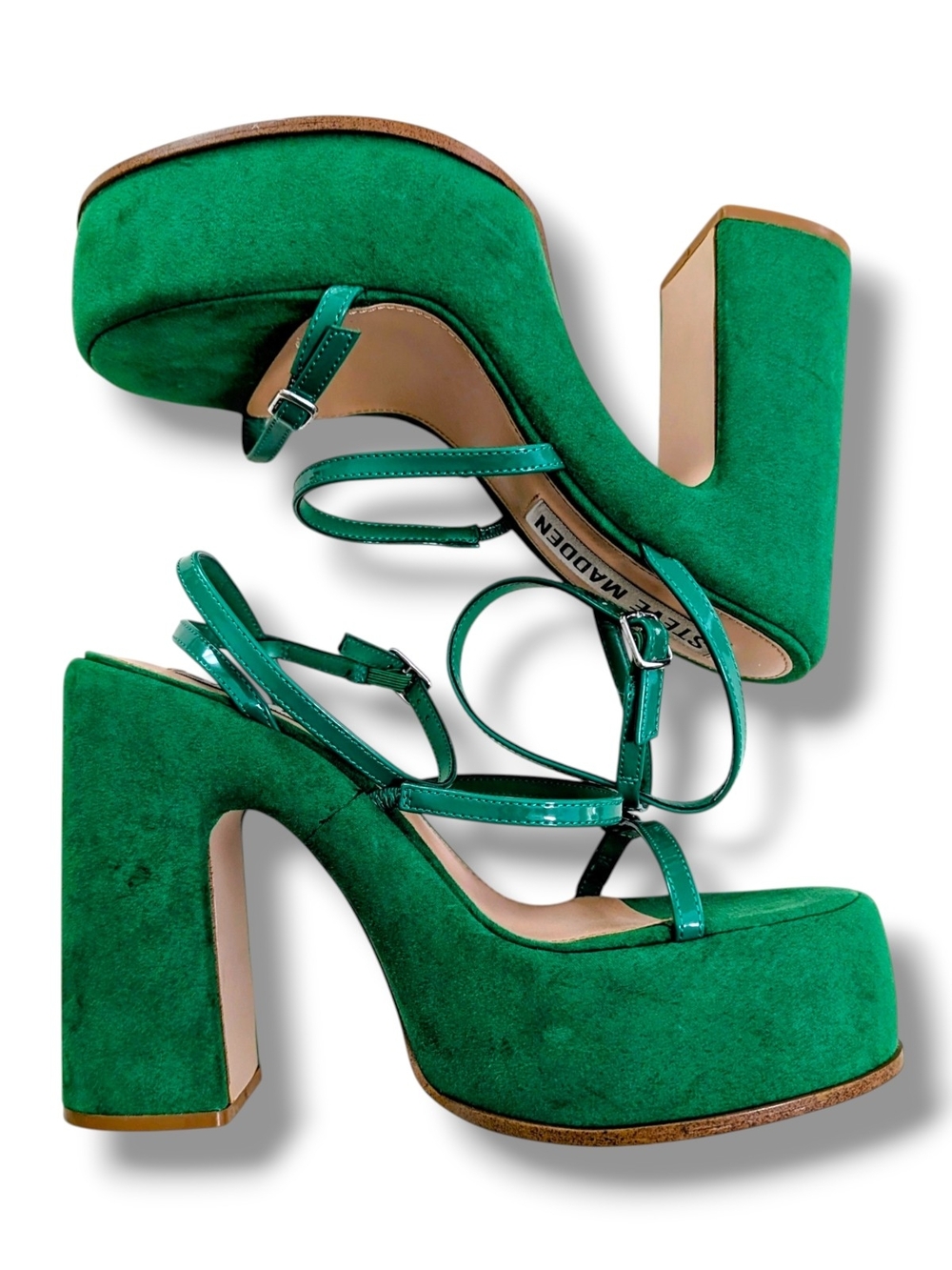 Steve Madden Green Suede Platform Sandals, Size 10 - Picture 2 of 9